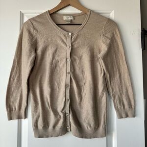 LOFT Light Beige Button-Front Knit Cardigan